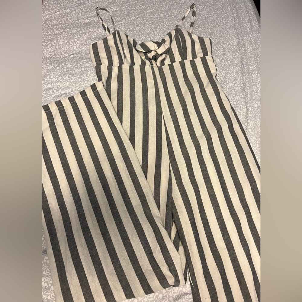 Cisono linen collection blue & white stripe jumpsuit size Large